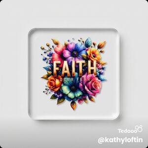 Faith Over Fear Floral Square Art Plate - Colorful Typography